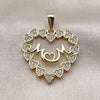Dije Elegante 05.459.0016 Oro Laminado, Diseño de Corazón y Mama, con Zirconia Cubica Blanca, Pulido, Tono Dorado