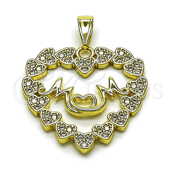 Dije Elegante 05.459.0016 Oro Laminado, Diseño de Corazón y Mama, con Zirconia Cubica Blanca, Pulido, Tono Dorado