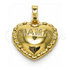 Dije Elegante 05.459.0017 Oro Laminado, Diseño de Corazón y Mama, Pulido, Tono Dorado