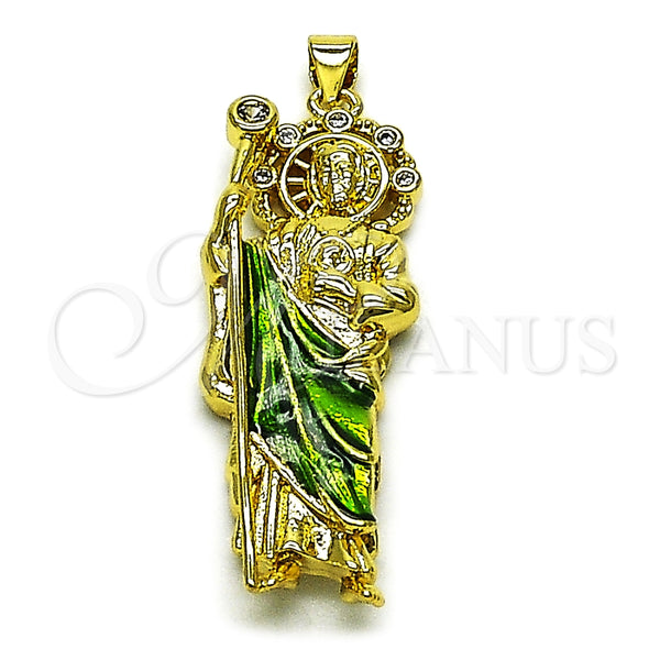 Dije Elegante 05.459.0021 Oro Laminado, Diseño de San Judas, con Zirconia Cubica Blanca, Pulido, Dos Tonos