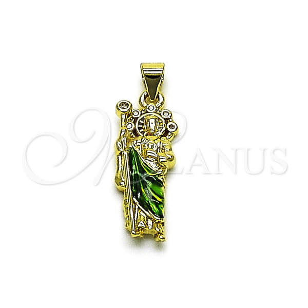 Dije Religioso 05.459.0022 Oro Laminado, Diseño de San Judas, con Zirconia Cubica Blanca, Pulido, Dos Tonos