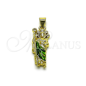 Dije Religioso 05.459.0022 Oro Laminado, Diseño de San Judas, con Zirconia Cubica Blanca, Pulido, Dos Tonos