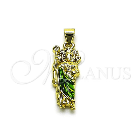 Dije Religioso 05.459.0022 Oro Laminado, Diseño de San Judas, con Zirconia Cubica Blanca, Pulido, Dos Tonos