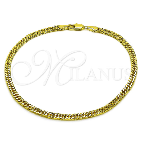 Tobillera Básica 03.213.0299.10 Oro Laminado, Diamantado, Tono Dorado (Grosor 04 MM, 10 Pulgadas de Largo)