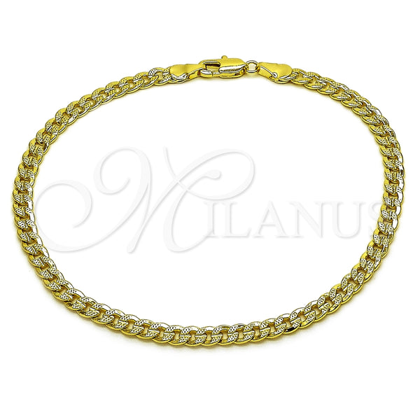 Tobillera Básica 04.213.0344.10 Oro Laminado, Diseño de Cubana Concava, Pulido, Tono Dorado (Grosor 04.6 MM, 10 Pulgadas de Largo)