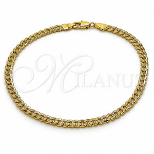 Tobillera Básica 04.213.0344.10 Oro Laminado, Diseño de Cubana Concava, Pulido, Tono Dorado (Calibre 120, Grosor 04.5 MM, 10 Pulgadas de Largo)