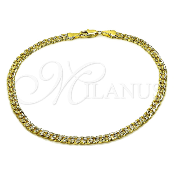 Tobillera Básica 04.213.0365.10 Oro Laminado, Diseño de Cubana Concava, Pulido, Tono Dorado (Grosor 04 MM, 10 Pulgadas de Largo)