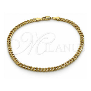 Tobillera Básica 04.213.0365.10 Oro Laminado, Diseño de Cubana Concava, Pulido, Tono Dorado (Grosor 04 MM, 10 Pulgadas de Largo)
