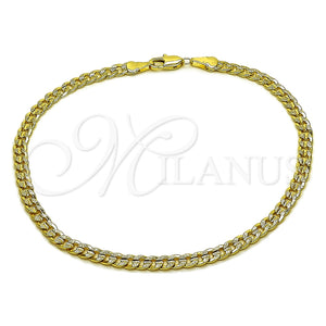 Tobillera Básica 04.213.0365.10 Oro Laminado, Diseño de Cubana Concava, Pulido, Tono Dorado (Grosor 04 MM, 10 Pulgadas de Largo)