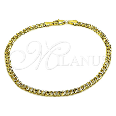 Tobillera Básica 04.213.0365.10 Oro Laminado, Diseño de Cubana Concava, Pulido, Tono Dorado (Grosor 04 MM, 10 Pulgadas de Largo)