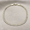 Tobillera Básica 04.213.0366.10 Oro Laminado, Diseño de Cubana, Diamantado, Tono Dorado (Grosor 05 MM, 10 Pulgadas de Largo)