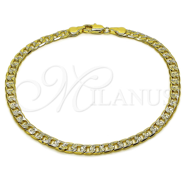 Tobillera Básica 04.213.0366.10 Oro Laminado, Diseño de Cubana, Diamantado, Tono Dorado (Grosor 05 MM, 10 Pulgadas de Largo)
