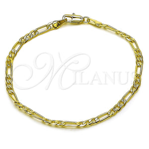 Pulsera Básica 04.213.0374.07 Oro Laminado, Diseño de Figaro Concave, Diamantado, Tono Dorado (Grosor 03.5 MM, 7 Pulgadas de Largo)