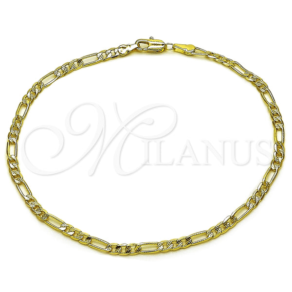 Pulsera Básica 04.213.0374.10 Oro Laminado, Diseño de Figaro Concave, Diamantado, Tono Dorado (Grosor 03.5 MM, 10 Pulgadas de Largo)