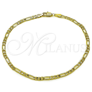 Pulsera Básica 04.213.0374.10 Oro Laminado, Diseño de Figaro Concave, Diamantado, Tono Dorado (Grosor 03.5 MM, 10 Pulgadas de Largo)
