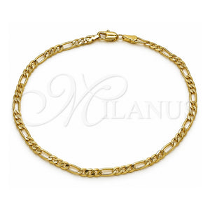 Pulsera Básica 04.213.0374.10 Oro Laminado, Diseño de Figaro Concave, Diamantado, Tono Dorado (Grosor 03.5 MM, 10 Pulgadas de Largo)