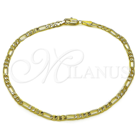 Pulsera Básica 04.213.0374.10 Oro Laminado, Diseño de Figaro Concave, Diamantado, Tono Dorado (Grosor 03.5 MM, 10 Pulgadas de Largo)