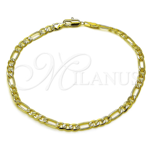 Tobillera Básica 04.213.0141.10 Oro Laminado, Diseño de Figaro Concave, Diamantado, Tono Dorado (Grosor 04.6 MM, 10 Pulgadas de Largo)