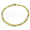Tobillera Básica 04.213.0141.10 Oro Laminado, Diseño de Figaro Concave, Diamantado, Tono Dorado (Grosor 04.6 MM, 10 Pulgadas de Largo)