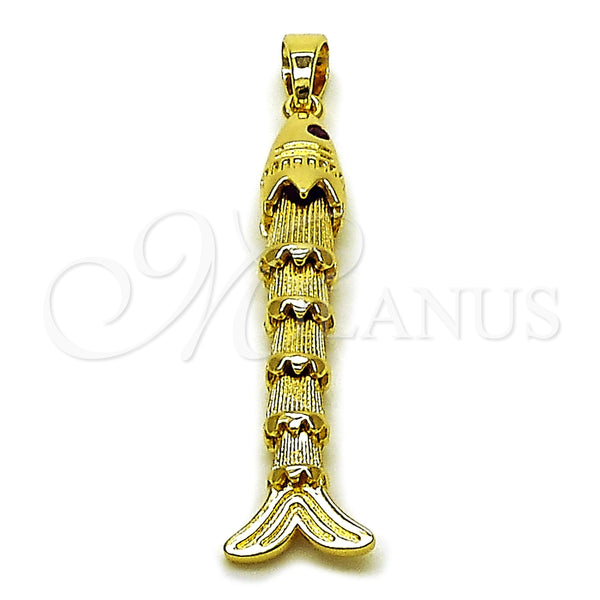 Dije Elegante 05.458.0005 Oro Laminado, Diseño de Pescado, con Zirconia Cubica Rubi, Diamantado, Tono Dorado