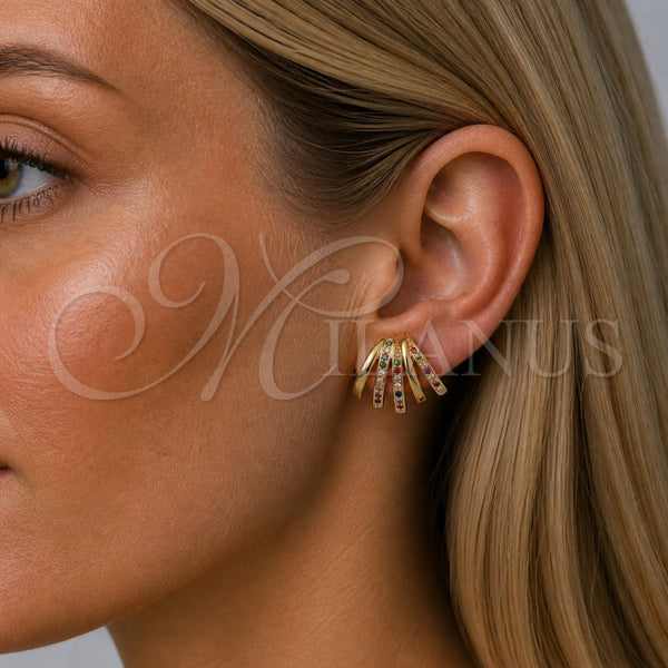 Arete Dormilona 02.204.0085 Oro Laminado, con Zirconia Cubica Multicolor, Pulido, Tono Dorado