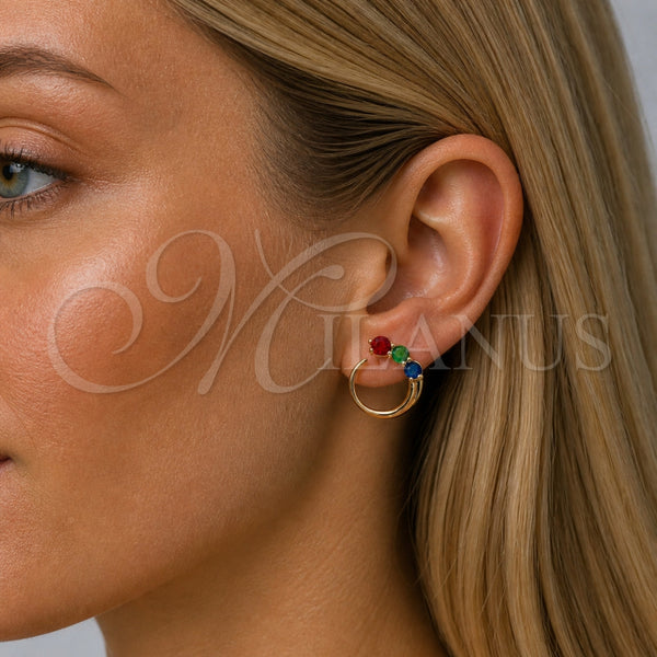 Arete Dormilona 02.204.0086 Oro Laminado, con Zirconia Cubica Multicolor, Pulido, Tono Dorado