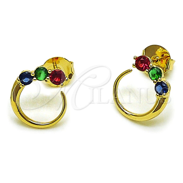 Arete Dormilona 02.204.0086 Oro Laminado, con Zirconia Cubica Multicolor, Pulido, Tono Dorado