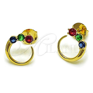 Arete Dormilona 02.204.0086 Oro Laminado, con Zirconia Cubica Multicolor, Pulido, Tono Dorado