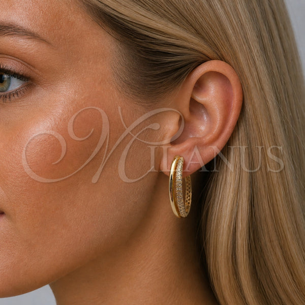 Argolla Huggie 02.204.0087.35 Oro Laminado, con Zirconia Cubica Blanca, Pulido, Tono Dorado