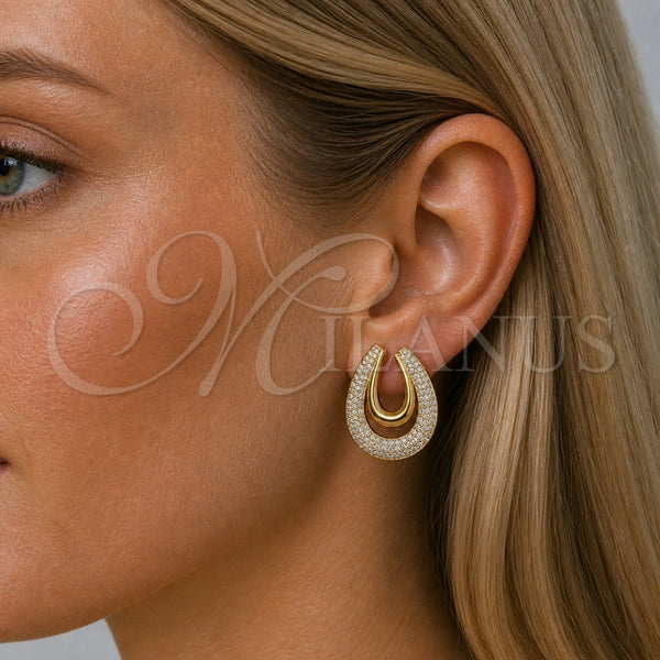 Arete Dormilona 02.204.0088 Oro Laminado, con Zirconia Cubica Blanca, Pulido, Tono Dorado