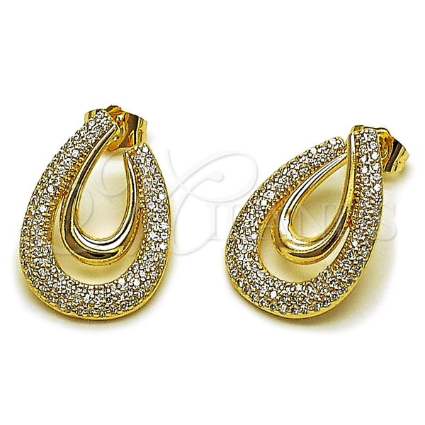 Arete Dormilona 02.204.0088 Oro Laminado, con Zirconia Cubica Blanca, Pulido, Tono Dorado