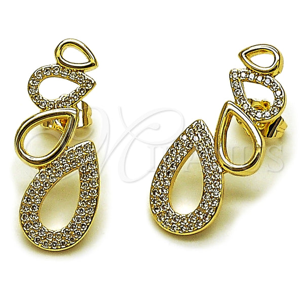 Arete Dormilona 02.204.0089 Oro Laminado, Diseño de Gota, con Micro Pave Blanca, Pulido, Tono Dorado
