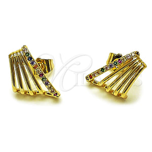 Arete Dormilona 02.204.0090 Oro Laminado, con Micro Pave Blanca, Pulido, Tono Dorado