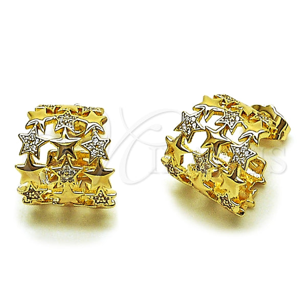 Argolla Pequeña 02.204.0091.16 Oro Laminado, Diseño de Estrella, con Micro Pave Blanca, Pulido, Tono Dorado