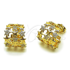 Argolla Pequeña 02.204.0091.16 Oro Laminado, Diseño de Estrella, con Micro Pave Blanca, Pulido, Tono Dorado