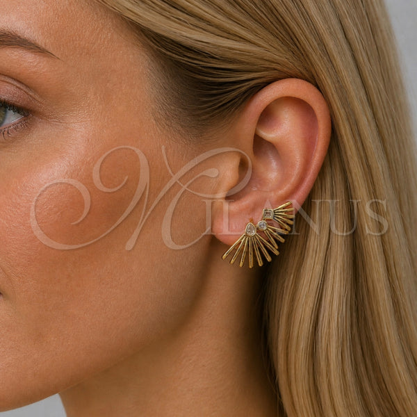 Arete Dormilona 02.204.0092 Oro Laminado, Diseño de Gota, con Zirconia Cubica Blanca, Pulido, Tono Dorado