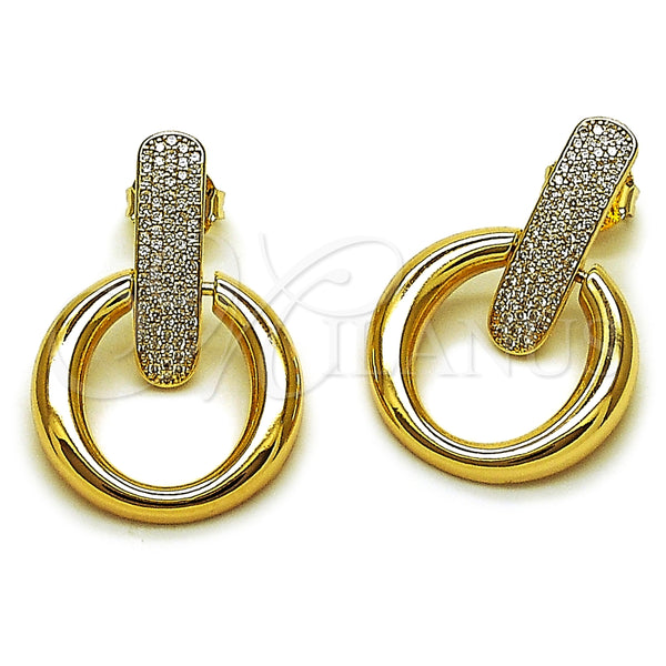 Arete Dormilona 02.204.0093 Oro Laminado, con Micro Pave Blanca, Pulido, Tono Dorado