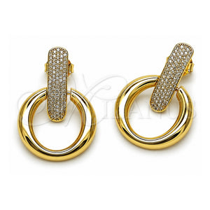 Arete Dormilona 02.204.0093 Oro Laminado, con Micro Pave Blanca, Pulido, Tono Dorado