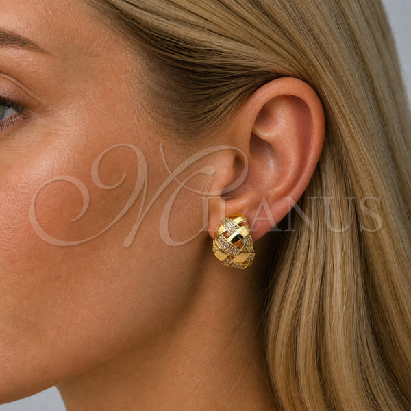 Arete Dormilona 02.204.0094 Oro Laminado, con Zirconia Cubica Blanca, Pulido, Tono Dorado