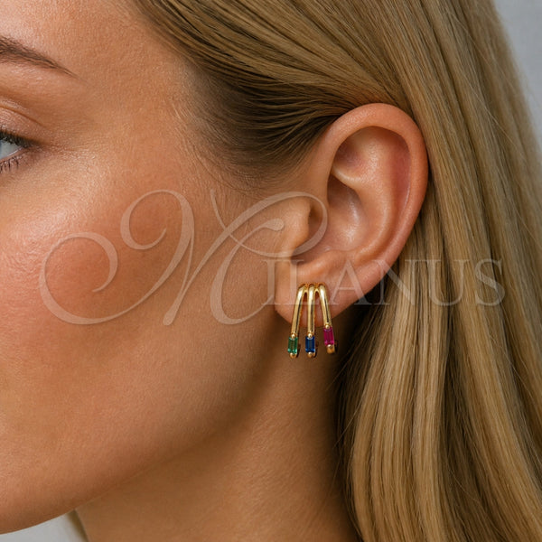 Arete Dormilona 02.204.0095 Oro Laminado, Diseño de Baguette, con Zirconia Cubica Multicolor, Pulido, Tono Dorado