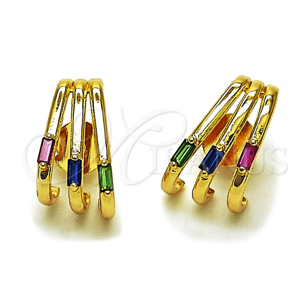 Arete Dormilona 02.204.0095 Oro Laminado, Diseño de Baguette, con Zirconia Cubica Multicolor, Pulido, Tono Dorado
