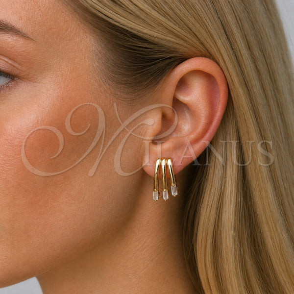 Arete Dormilona 02.204.0095.1 Oro Laminado, Diseño de Baguette, con Zirconia Cubica Blanca, Pulido, Tono Dorado