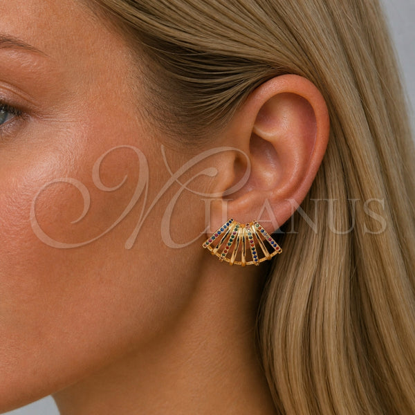 Arete Dormilona 02.204.0096 Oro Laminado, con Zirconia Cubica Multicolor, Pulido, Tono Dorado
