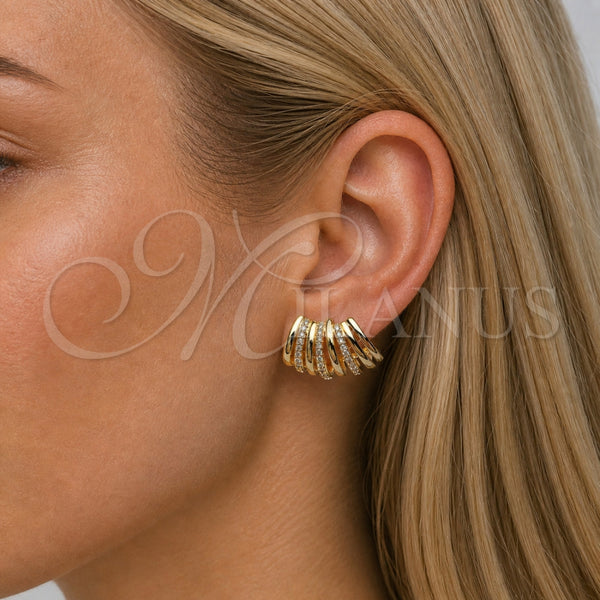 Arete Dormilona 02.204.0098 Oro Laminado, con Zirconia Cubica Blanca, Pulido, Tono Dorado