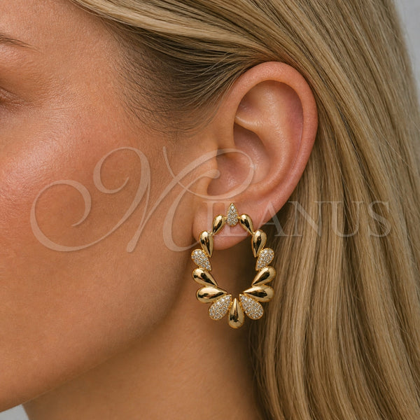 Arete Dormilona 02.204.0100 Oro Laminado, Diseño de Gota, con Micro Pave Blanca, Pulido, Tono Dorado