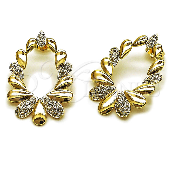 Arete Dormilona 02.204.0100 Oro Laminado, Diseño de Gota, con Micro Pave Blanca, Pulido, Tono Dorado