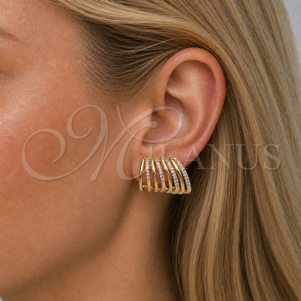 Arete Dormilona 02.204.0101 Oro Laminado, con Micro Pave Blanca, Pulido, Tono Dorado