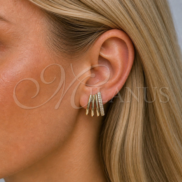 Arete Dormilona 02.204.0102 Oro Laminado, con Micro Pave Blanca, Pulido, Tono Dorado