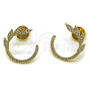 Arete Dormilona 02.204.0105 Oro Laminado, Diseño de Oja, con Micro Pave Blanca y Zirconia Cubica Blanca, Pulido, Tono Dorado