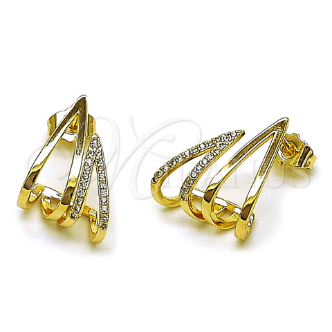 Arete Dormilona 02.204.0106 Oro Laminado, Diseño de Gota, con Micro Pave Blanca, Pulido, Tono Dorado